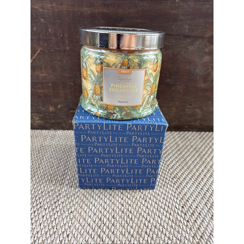 Partylite Pineapple Sugarcane 3-wick Jar Candle White wax NEW IN BOX